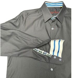 Robert Graham Men's Charcoal Tailored‎ Fit Button Down Long Sleeve Shirt Size L